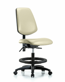 Vinyl Chair - Medium Bench Height with Medium Back, Black Foot Ring, and Casters in Adobe White Trailblazer Vinyl