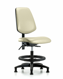 Vinyl Chair - Medium Bench Height with Medium Back, Black Foot Ring, and Stationary Glides in Adobe White Trailblazer Vinyl