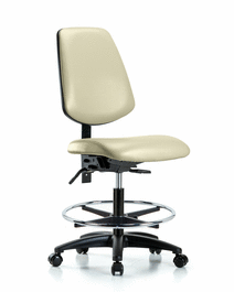 Vinyl Chair - Medium Bench Height with Medium Back, Chrome Foot Ring, and Casters in Colonial Blue Trailblazer Vinyl