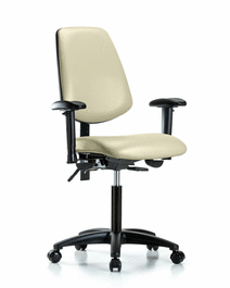Vinyl Chair - Medium Bench Height with Medium Back, Seat Tilt, Adjustable Arms, and Casters in Dove Trailblazer Vinyl