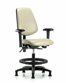 Vinyl Chair - Medium Bench Height, Medium Back, Seat Tilt, Adjustable Arms, Black Foot Ring, and Stationary Glides, Black Trailblazer Vinyl