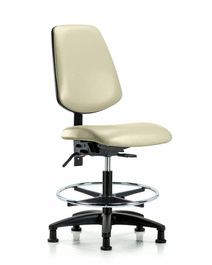 Vinyl Chair - Medium Bench Height with Medium Back, Seat Tilt, Chrome Foot Ring, and Stationary Glides in Black Trailblazer Vinyl