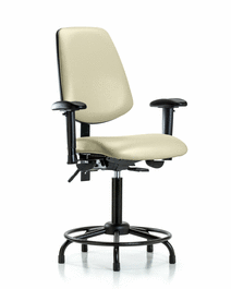 Vinyl Chair - Medium Bench Height, Round Tube Base, Medium Back, Seat Tilt, Adjustable Arms, and Stationary Glides, Dove Trailblazer Vinyl