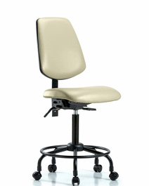 Vinyl Chair - Medium Bench Height with Round Tube Base, Medium Back, Seat Tilt, and Casters in Dove Trailblazer Vinyl