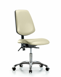Vinyl Chair Chrome - Desk Height with Medium Back and Casters in Adobe White Trailblazer Vinyl