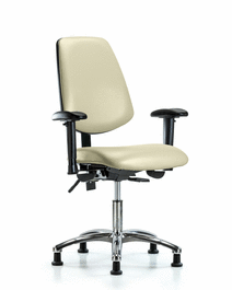 Vinyl Chair Chrome - Desk Height with Medium Back, Adjustable Arms, and Stationary Glides in Orange Kist Trailblazer Vinyl