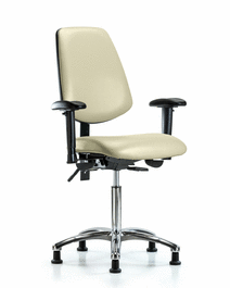Vinyl Chair Chrome - Medium Bench Height with Medium Back, Adjustable Arms, and Stationary Glides in Adobe White Trailblazer Vinyl