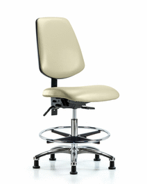 Vinyl Chair Chrome - Medium Bench Height with Medium Back, Chrome Foot Ring, and Stationary Glides in Dove Trailblazer Vinyl