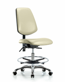 Vinyl Chair Chrome - Medium Bench Height with Medium Back, Seat Tilt, Chrome Foot Ring, and Casters in Burgundy Trailblazer Vinyl