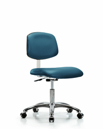 Class 10 Clean Room Vinyl Chair Chrome - Desk Height with Casters in Marine Blue Supernova Vinyl