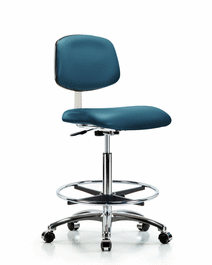 Class 10 Clean Room Vinyl Chair Chrome - High Bench Height with Chrome Foot Ring and Casters in Borscht Supernova Vinyl