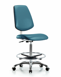 Class 10 Clean Room Vinyl Chair Chrome - High Bench Height with Medium Back, Chrome Foot Ring, and Casters in Borscht Supernova Vinyl
