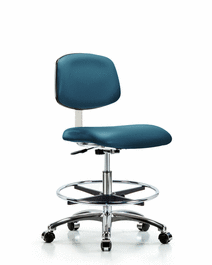 Class 10 Clean Room Vinyl Chair Chrome - Medium Bench Height with Chrome Foot Ring and Casters in Borscht Supernova Vinyl
