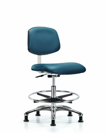 Class 10 Clean Room Vinyl Chair Chrome - Medium Bench Height with Chrome Foot Ring and Stationary Glides in Storm Supernova Vinyl