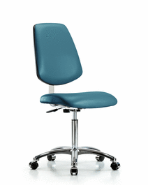 Class 10 Clean Room Vinyl Chair Chrome - Medium Bench Height with Medium Back and Casters in Borscht Supernova Vinyl