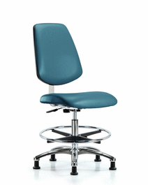 Class 10 Clean Room Vinyl Chair Chrome - Medium Bench Height, Medium Back, Chrome Foot Ring, and Stationary Glides in Storm Supernova Vinyl