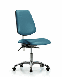 Class 100 Vinyl Clean Room Chair - Desk Height with Medium Back and Casters in Sterling Supernova Vinyl