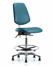 Class 100 Vinyl Clean Room Chair - High Bench Height with Medium Back, Chrome Foot Ring, and Stationary Glides in Borscht Supernova Vinyl