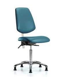 Class 100 Vinyl Clean Room Chair - Medium Bench Height with Medium Back and Stationary Glides in Marine Blue Supernova Vinyl