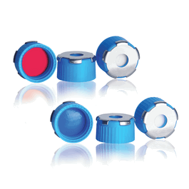DWK Life Sciences (Wheaton) MicroLiter BlueMAG 18 mm Steel Overlay Closures, Blue Silicone / White PTFE 0.07