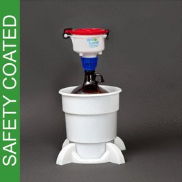 4 in. ECO Funnel System: 4 Liter Safety Coated Amber Glass Bottle, Secondary Container, Detachable Base