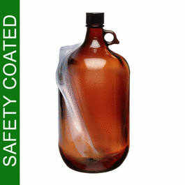4 Liter Amber Glass Jug, Safety Coated, PTFE Lined Cap