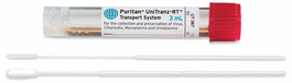 One sterile, elongated PurFlock Ultra swab and one sterile ultrafine PurFlock Ultra swab, 100mm molded break point, wrapped. Fill volume 3mL