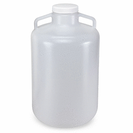 Carboy, Round with Handles, Wide Mouth, PP, White PP Screwcap, 10 Liter, Molded Graduations, Autoclavable
