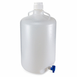 Carboy, Round with Spigot and Handles, PP, White PP Screwcap, 10 Liter, Molded Graduations, Autoclavable