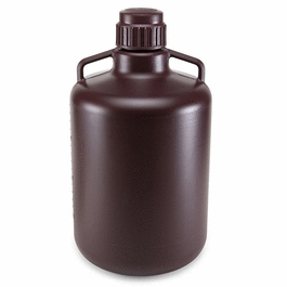 Carboy, Round with Handles, Amber HDPE, Amber PP Screwcap, 10 Liter, Molded Graduations, Autoclavable