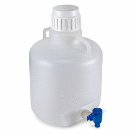 Carboy, Round with Spigot and Handles, LDPE, White PP Screwcap, 20 Liter, Molded Graduations