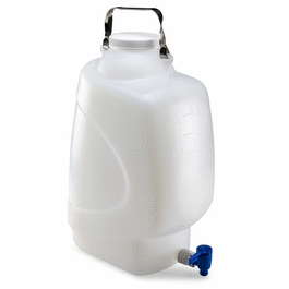 Carboy, Rectangular with Spigot and Handle, PP, White PP Screwcap, 10 Liter, Molded Graduations, Autoclavable