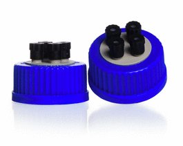 DWK Life Sciences (Wheaton) DURAN Replacement GL 45 HPLC Screw Cap, complete with 4x black M8 screw caps and 12x silicone seals