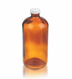 DWK Life Sciences (Wheaton) 125 mL (4 oz) Amber Glass Boston Round w/White Polypropylene Poly-Vinyl Lined Cap