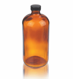 DWK Life Sciences (Wheaton) 250 mL (8 oz) Amber Boston Round with 24-400 Black Phenolic Rubber lined cap