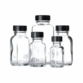 DWK Life Sciences (Wheaton) Clear French Square Bottles, 15 mL with 20-400 mm Black Phenolic PE Cone lined cap