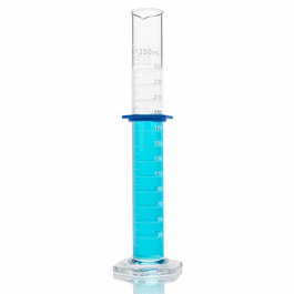 Globe Glass Graduated Cylinder, Dual Graduation, Class B, To Deliver (TD), 250 mL, ASTM E1272