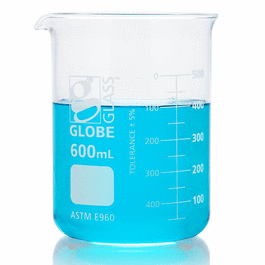 Globe Glass Low Form Griffin Beaker, 10 mL, ASTM E960