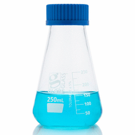 Globe Glass Erlenmeyer Flask, Screw Cap, Dual Graduations, 500 mL, ASTM E1404