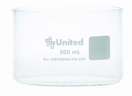 United Scientific CrystalClear Crystallizing Dish 100mL, Flat Bottom, Borosilicate Glass