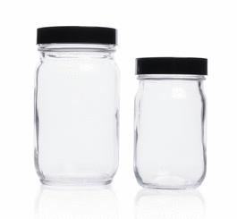 DWK Life Sciences (Kimble) 125 mL Clear Glass Standard Wide-Mouth Jars, Convenience Packs (Caps Attached), PTFE-Faced LDPE Foam Liner