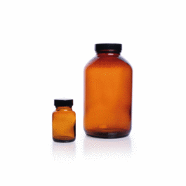 DWK Life Sciences (Kimble) 1000 mL Amber Glass Wide-Mouth Packer Bottle, Convenience Pack (Caps Attached), PTFE-Faced LDPE Foam Liner