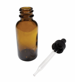 Bottles with Dropper, Boston Round, Amber, Flint Glass, 2 oz