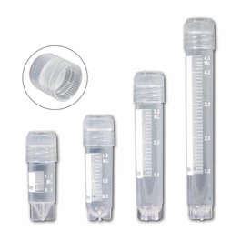 Cryogenic Vials, externally threaded caps with silicone o-ring, 3mL, sterile, printed graduations and marking area, self-standing star foot, 50-place locking rack included with each case, 10 resealable bags of 50 tubes, 500/cs