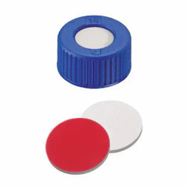 CAP AVCS(TM) SCREW 9MM BLUE PP BLUE SILICONE / CLEAR PTFE SEPTA SOFT 1.0MM 100/PACK