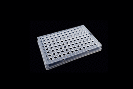 0.1 mL 96 Well PCR Plate, Full Skirt, Clear, H1 Notch, Non-Sterile, 25/pk, 100/cs