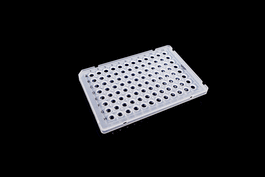 0.1 mL 96 Well PCR Plate, Semi Skirt, Clear, A1 Notch, 25/pk, 100/cs, for ABI Machine (ABI Equivalent N801-0560)
