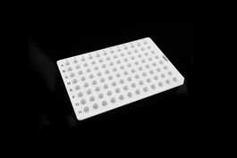 0.1 mL 96 Well PCR Plate, No Skirt, White, H12 Notch, 25/pk, 100/cs