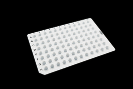 0.2 mL 96 Well PCR Plate, No Skirt, White, H1 Notch, 25/pk, 100/cs