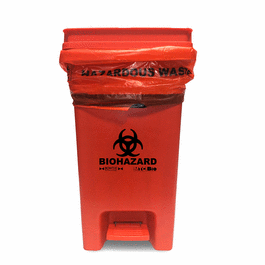 Biohazard Bin, 13 Gallon with Hands-Free Foot Pedal, Attached Lid